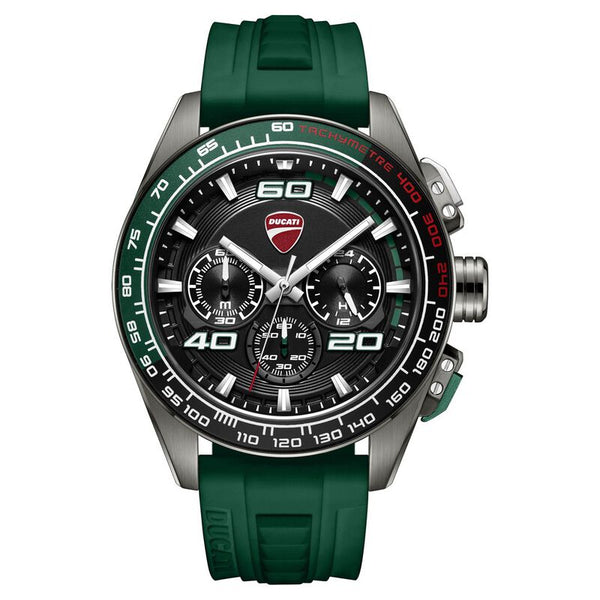 Ducati Quartz Chronograph Black Dial Green Silicone Strap Watch For Men