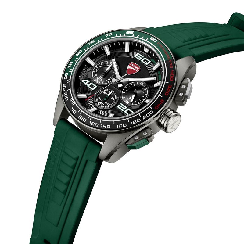 Ducati Quartz Chronograph Black Dial Green Silicone Strap Watch For Men