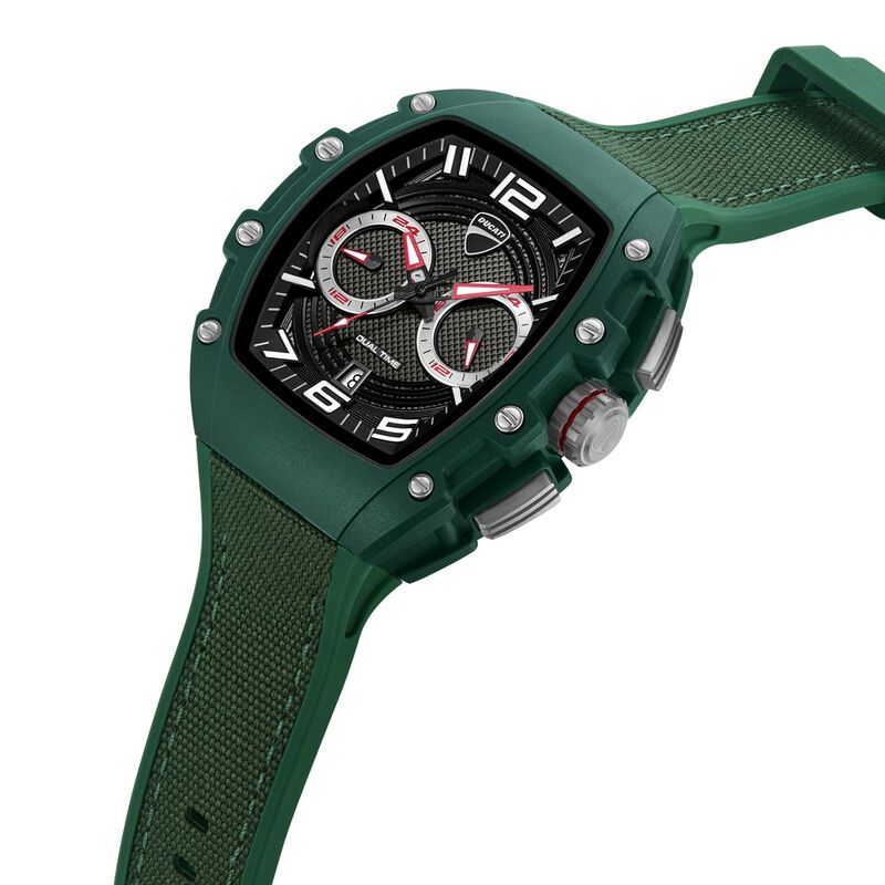 Ducati Quartz Multifunction Black Dial Green Silicone Strap Watch For Men