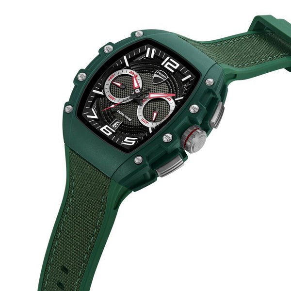 Ducati Quartz Multifunction Black Dial Green Silicone Strap Watch For Men