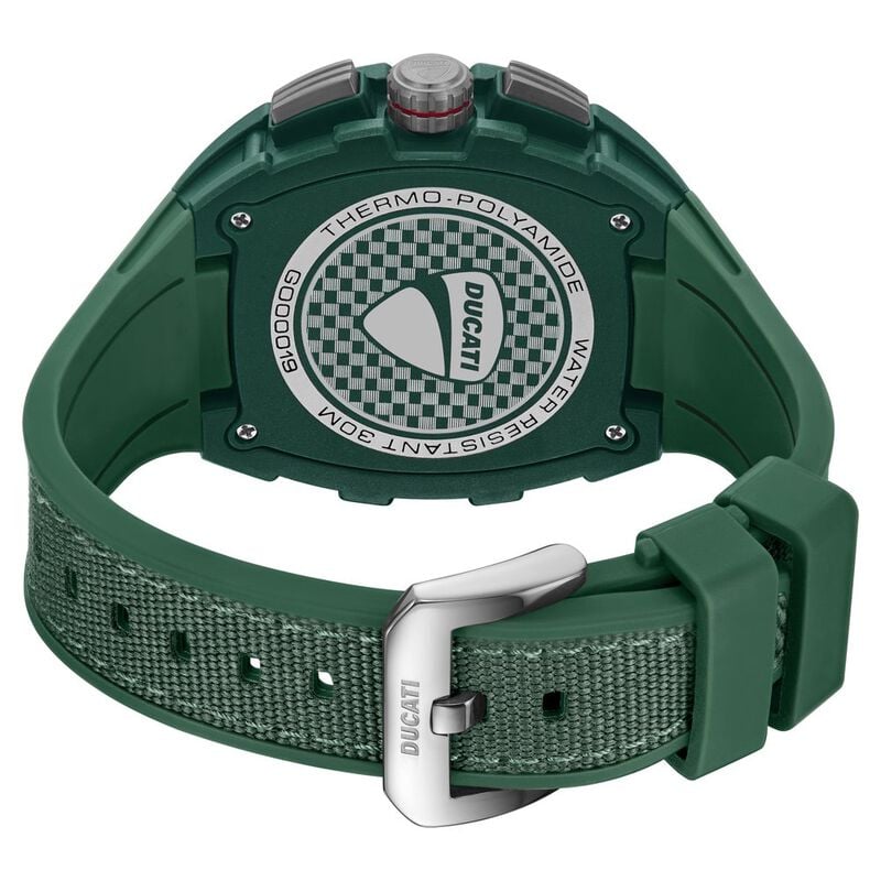 Ducati Quartz Multifunction Black Dial Green Silicone Strap Watch For Men