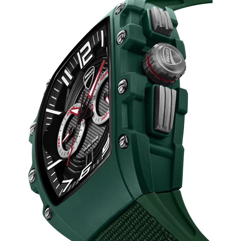 Ducati Quartz Multifunction Black Dial Green Silicone Strap Watch For Men