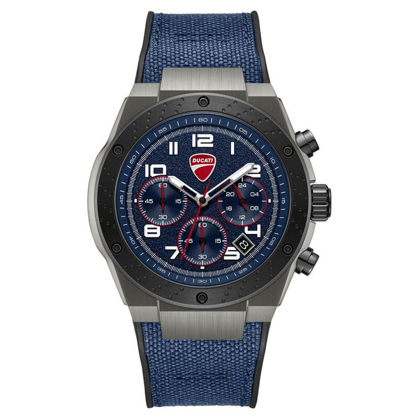 Ducati Quartz Chronograph Blue Dial Black Silicone Strap Watch For Men