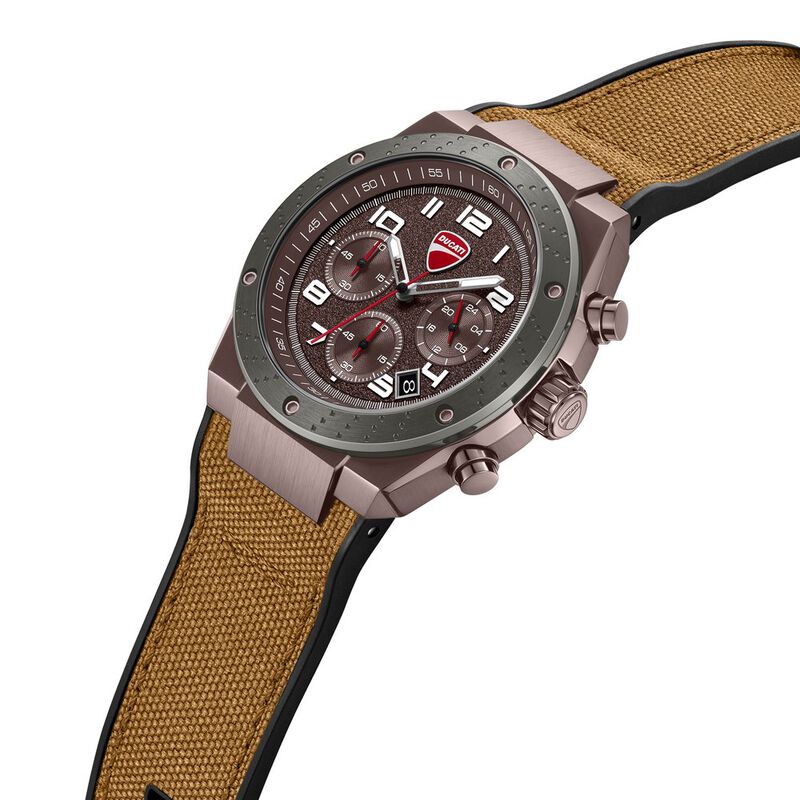 Ducati Quartz Chronograph Brown Dial Black Silicone Strap Watch For Men