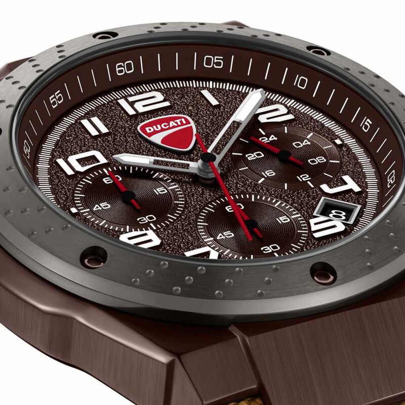 Ducati Quartz Chronograph Brown Dial Black Silicone Strap Watch For Men