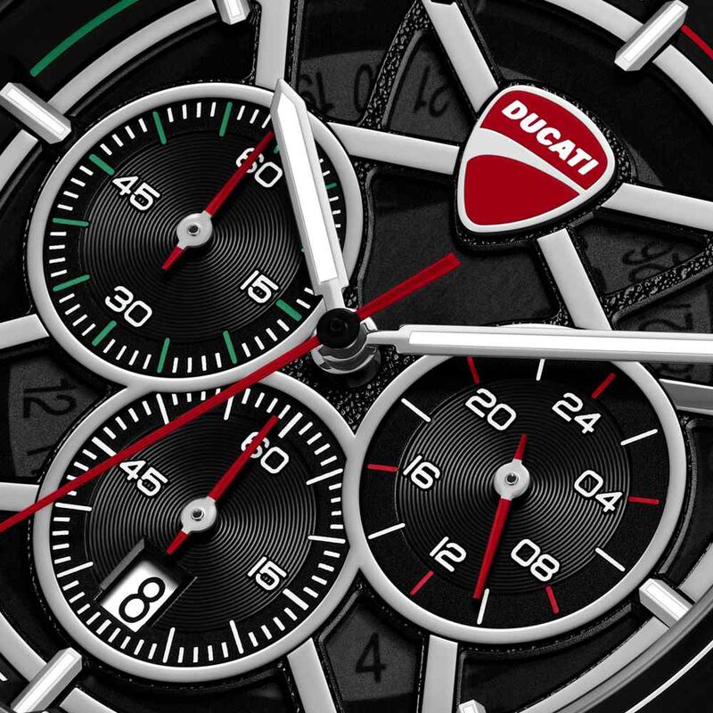 Ducati Quartz Chronograph Black Dial Red Silicone Strap Watch For Men