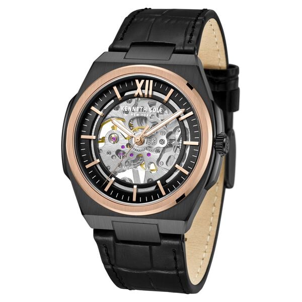 Kenneth Cole Analog Mechanical Hand Wound Black Colour Leather Strap Watch Men