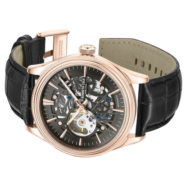 Kenneth Cole Mechanical Hand Wound Analog Mechanical Grey Dial Watch for Men with Leather Strap