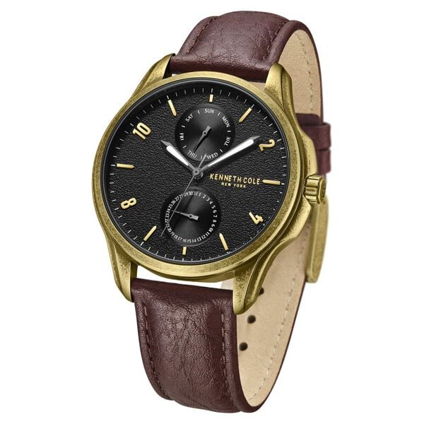Kenneth Cole Quartz Multifunction Brown Dial Watch for Men with Brown Leather Strap