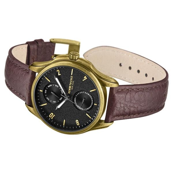 Kenneth Cole Quartz Multifunction Brown Dial Watch for Men with Brown Leather Strap