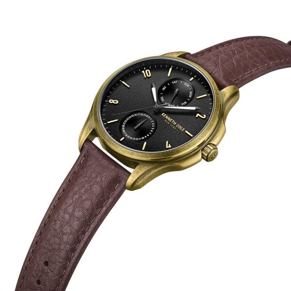 Kenneth Cole Quartz Multifunction Brown Dial Watch for Men with Brown Leather Strap