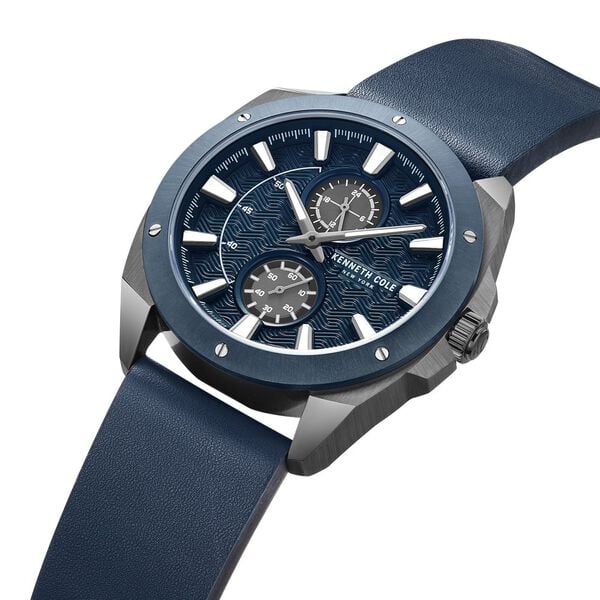 Kenneth Cole Quartz Multifunction Blue Dial Watch for Men with Blue Leather Strap