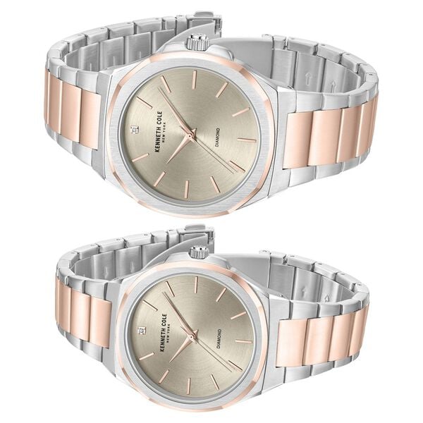 Kenneth Cole Quartz Analog Grey Dial Watch for Couple with Rose Gold Stainless Steel Strap