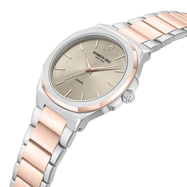Kenneth Cole Quartz Analog Grey Dial Watch for Couple with Rose Gold Stainless Steel Strap