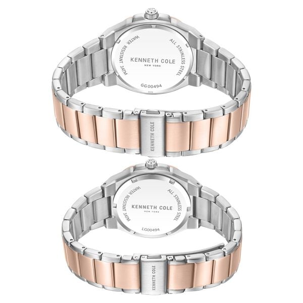 Kenneth Cole Quartz Analog Grey Dial Watch for Couple with Rose Gold Stainless Steel Strap