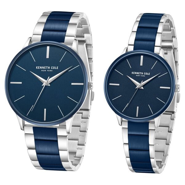 Kenneth Cole Quartz Analog Watch for Couple with Blue Dial Stainless Steel Strap