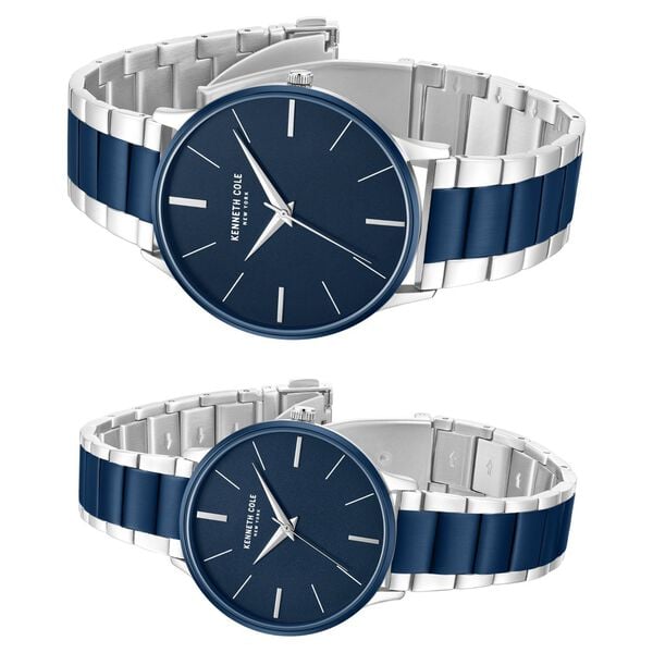 Kenneth Cole Quartz Analog Watch for Couple with Blue Dial Stainless Steel Strap