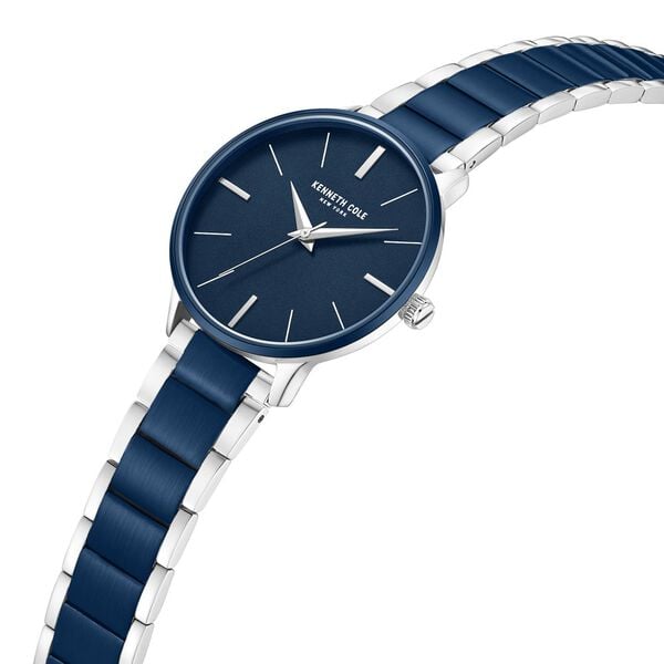 Kenneth Cole Quartz Analog Watch for Couple with Blue Dial Stainless Steel Strap