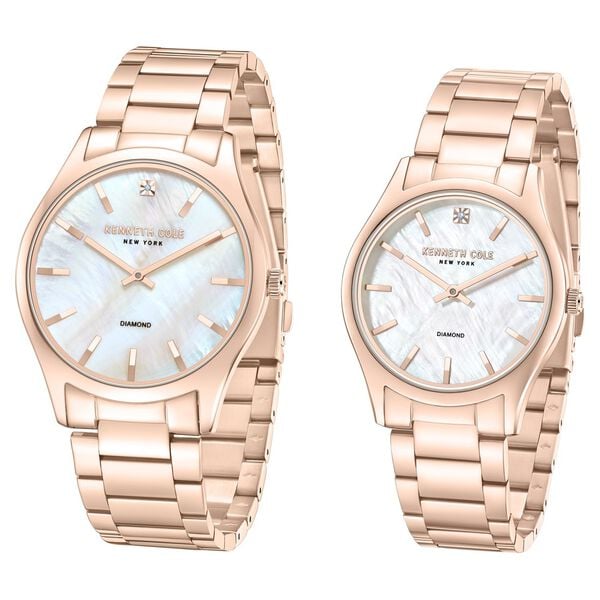 Kenneth Cole Quartz Analog Mother of Pearl Dial Watch for Couple with Rose Gold Stainless Steel Strap
