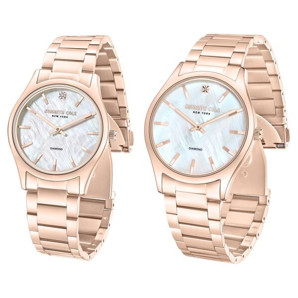 Kenneth Cole Quartz Analog Mother of Pearl Dial Watch for Couple with Rose Gold Stainless Steel Strap