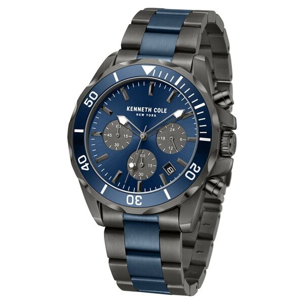 Kenneth Cole Quartz Chronograph Blue Dial Watch for Men with Two Toned Stainless Steel Strap