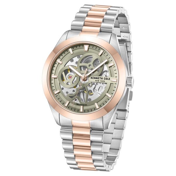 Kenneth Cole Mechanical Hand Wound Analog Mechanical Grey Dial Watch for Men with Stainless Steel Strap