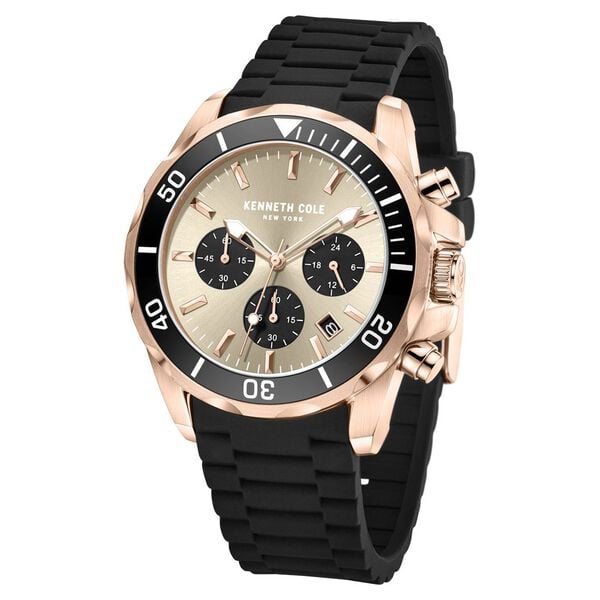 Kenneth Cole Quartz Chronograph Grey Dial Watch for Men with Black Silicone Strap
