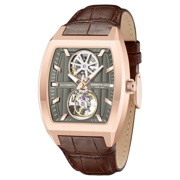 Kenneth Cole Automatic Brown Leather Strap Watch for Men