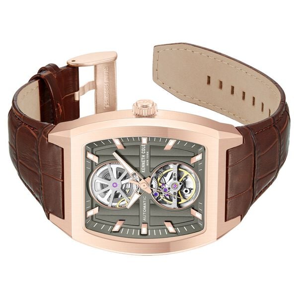 Kenneth Cole Automatic Brown Leather Strap Watch for Men