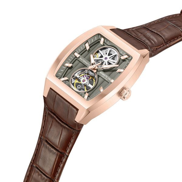 Kenneth Cole Automatic Brown Leather Strap Watch for Men