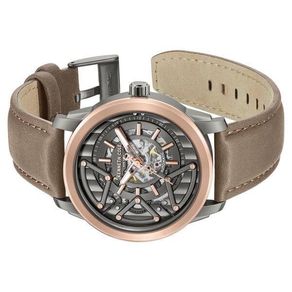 Kenneth Cole Automatic Grey Dial Brown Colour Leather Strap Watch for Men