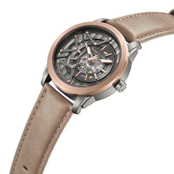 Kenneth Cole Automatic Grey Dial Brown Colour Leather Strap Watch for Men