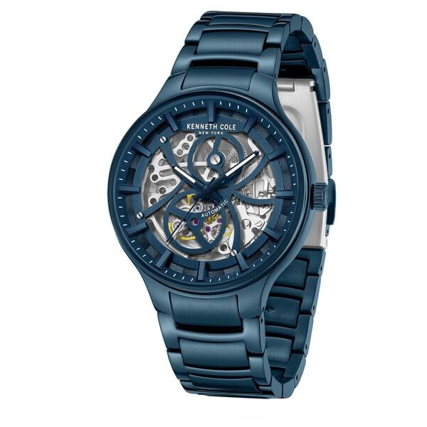 Kenneth Cole Automatic Blue Dial Watch for Men with Blue Stainless Steel Strap