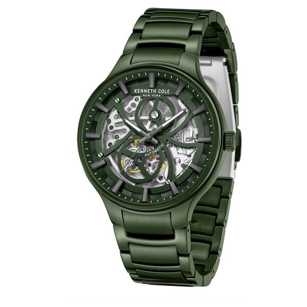 Kenneth Cole Automatic Green Dial Watch for Men with Black Stainless Steel Strap