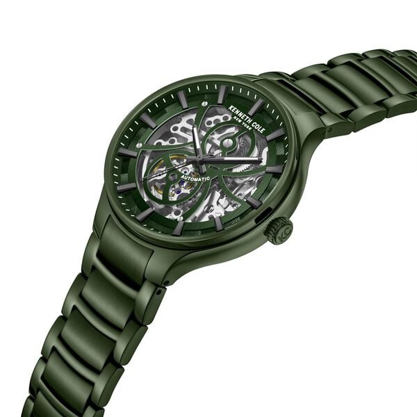 Kenneth Cole Automatic Green Dial Watch for Men with Black Stainless Steel Strap