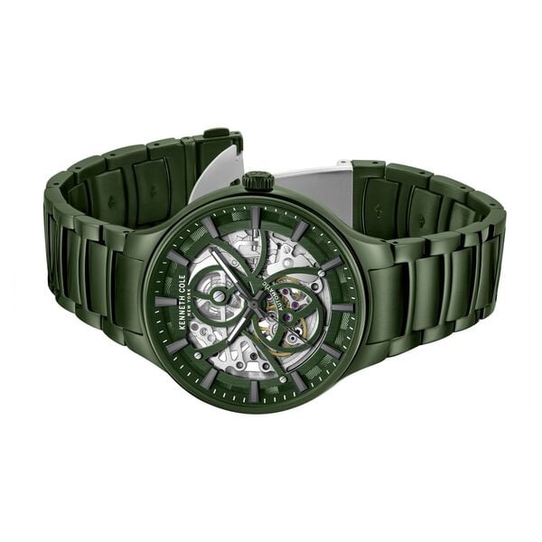 Kenneth Cole Automatic Green Dial Watch for Men with Black Stainless Steel Strap