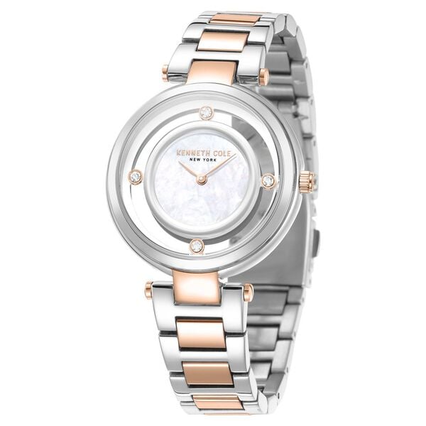 Kenneth Cole Quartz Analog White Dial Watch for Women with Two Toned Stainless Steel Strap