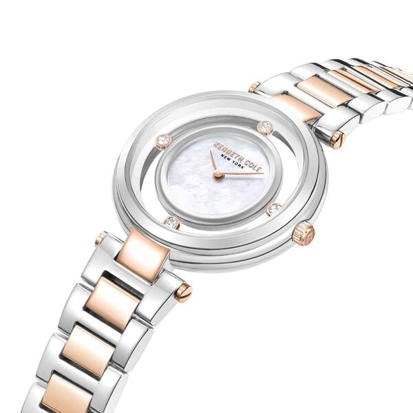 Kenneth Cole Quartz Analog White Dial Watch for Women with Two Toned Stainless Steel Strap