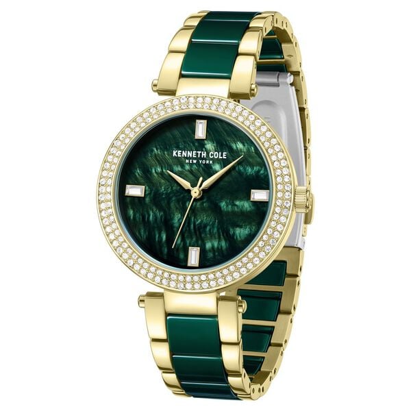 Kenneth Cole Quartz Analog Green Dial Watch for Women with Green Stainless Steel and Ceramic Strap