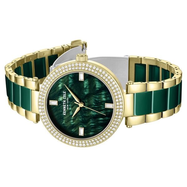 Kenneth Cole Quartz Analog Green Dial Watch for Women with Green Stainless Steel and Ceramic Strap