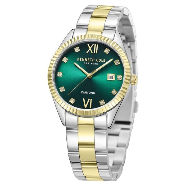Kenneth Cole Quartz Analog Green Dial Watch for Women with Two Toned Stainless Steel Strap