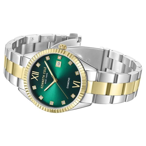 Kenneth Cole Quartz Analog Green Dial Watch for Women with Two Toned Stainless Steel Strap