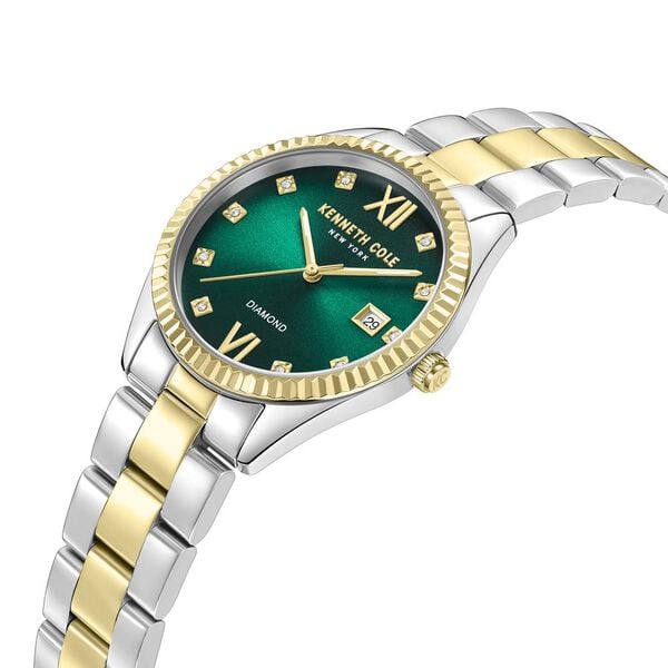 Kenneth Cole Quartz Analog Green Dial Watch for Women with Two Toned Stainless Steel Strap