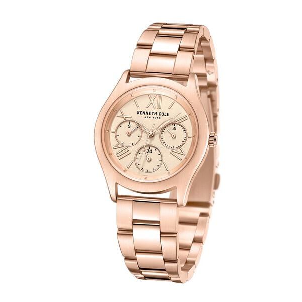 Kenneth Cole Quartz Multifunction Watch for Women with Rose Gold Dial Rose Gold Colour Stainless Steel Strap