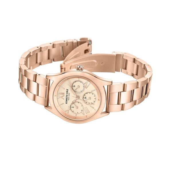 Kenneth Cole Quartz Multifunction Watch for Women with Rose Gold Dial Rose Gold Colour Stainless Steel Strap