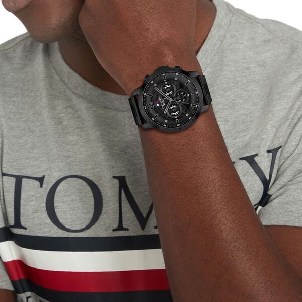 Tommy Hilfiger Quartz Multifunction Watch for Men Black Dial with Stainless Steel Strap