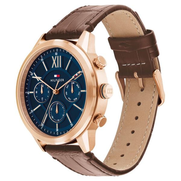 Tommy Hilfiger Quartz Multifunction Blue Dial Watch for Men with Leather Strap