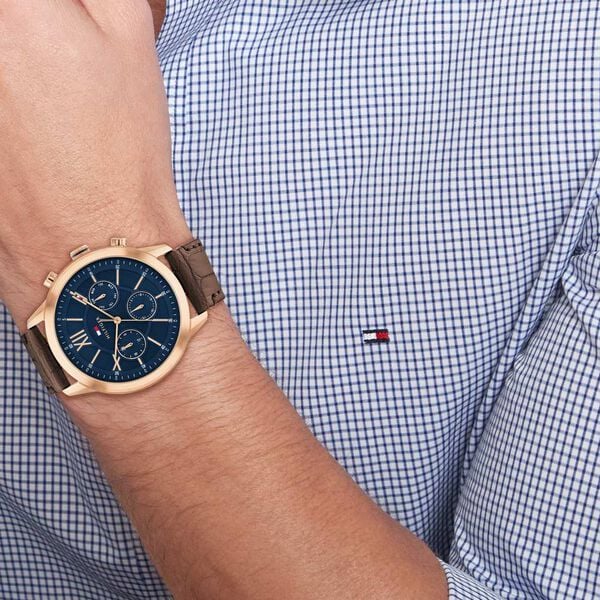 Tommy Hilfiger Quartz Multifunction Blue Dial Watch for Men with Leather Strap