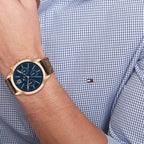 Tommy Hilfiger Quartz Multifunction Blue Dial Watch for Men with Leather Strap
