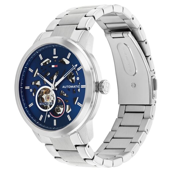 Tommy Hilfiger Automatic Blue Dial Watch for Men with Silver Stainless Steel Strap
